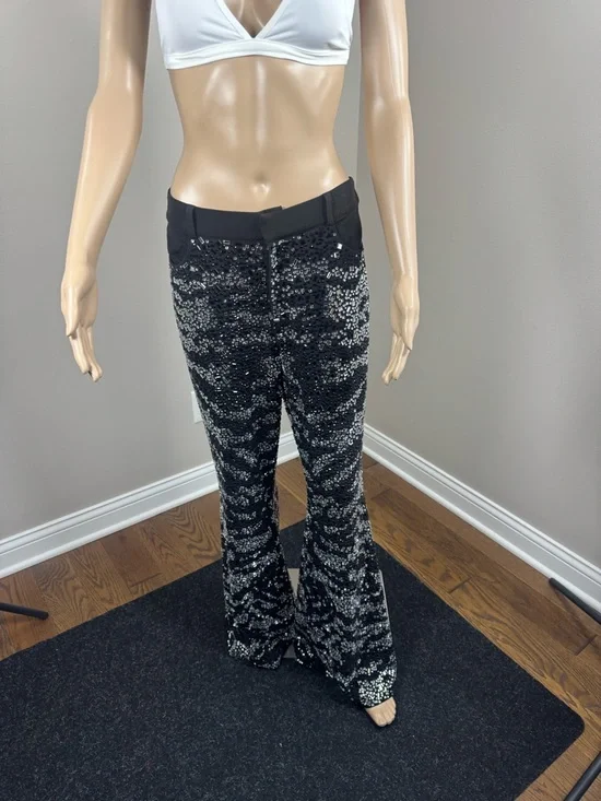 AKIRA Black Rhinestone Flare Pants Crystal Embellished Bell Bottom Pants Sm NWT - Picture 2 of 6